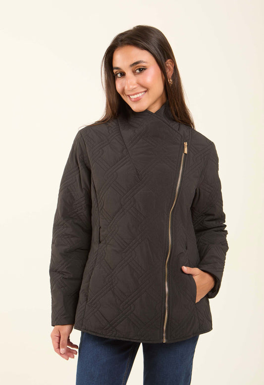 Quilted Asymmetric-Zip Jacket
