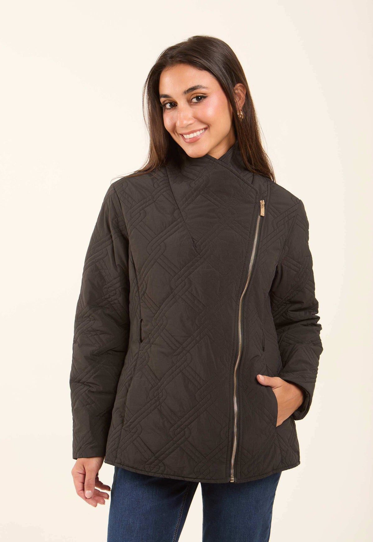 Quilted Asymmetric-Zip Jacket