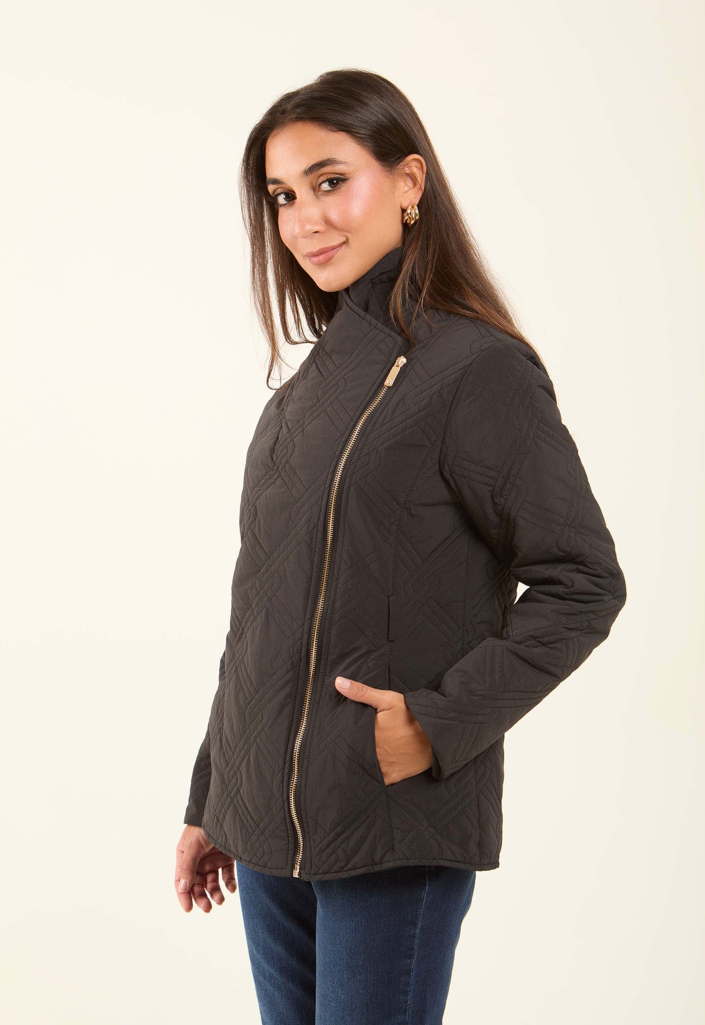 Quilted Asymmetric-Zip Jacket