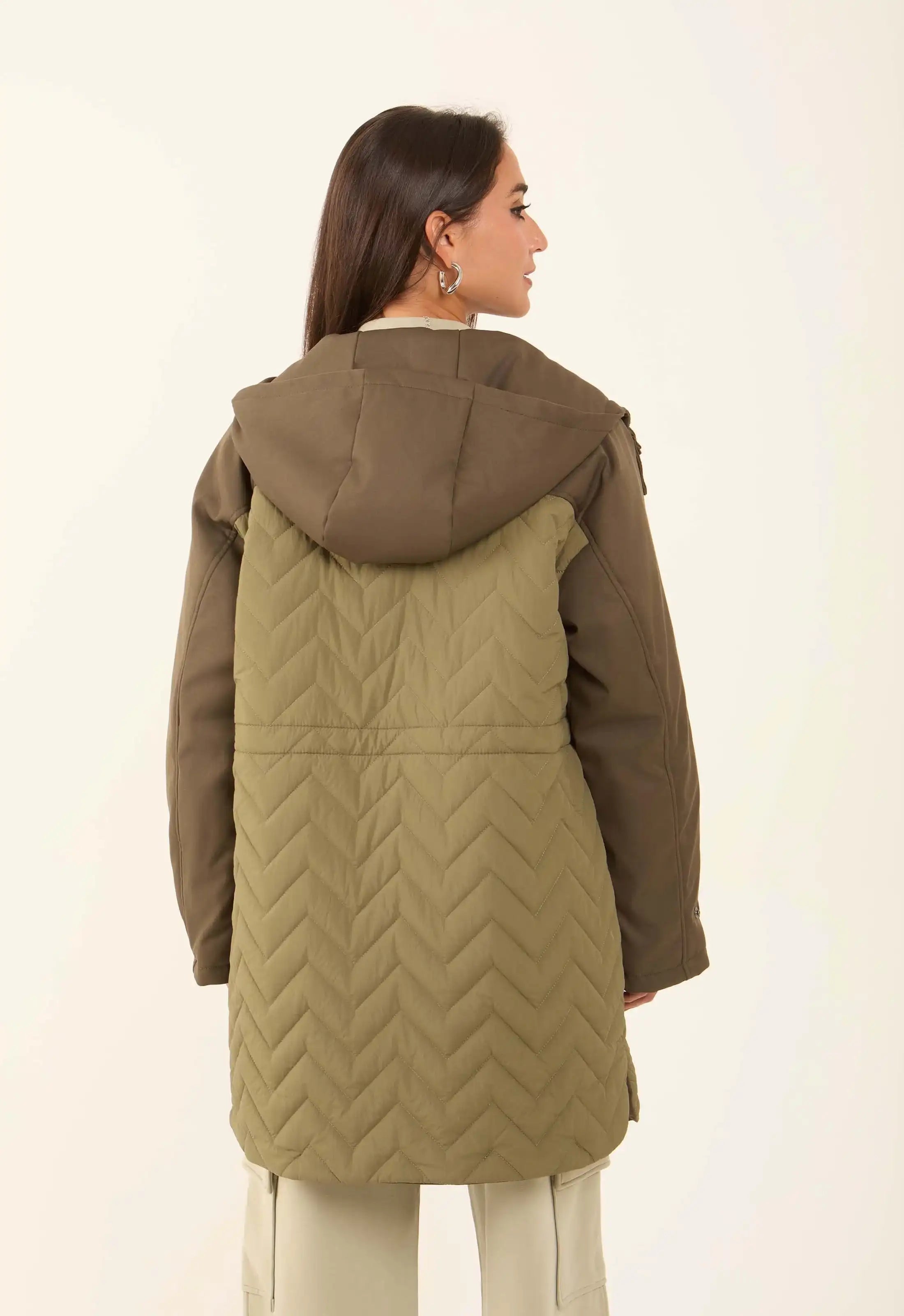 Two-Tone Quilted Long Jacket