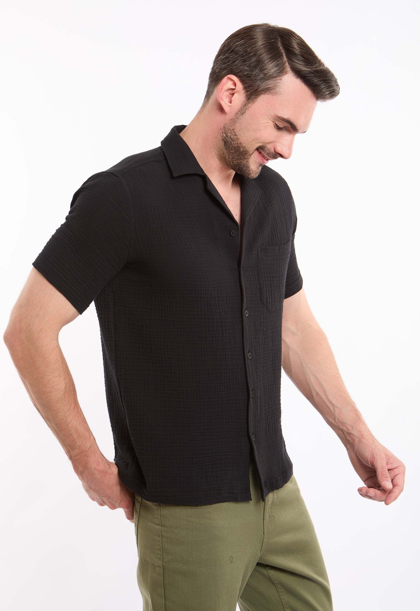 Textured Short Sleeves Shirt with Front Pocket