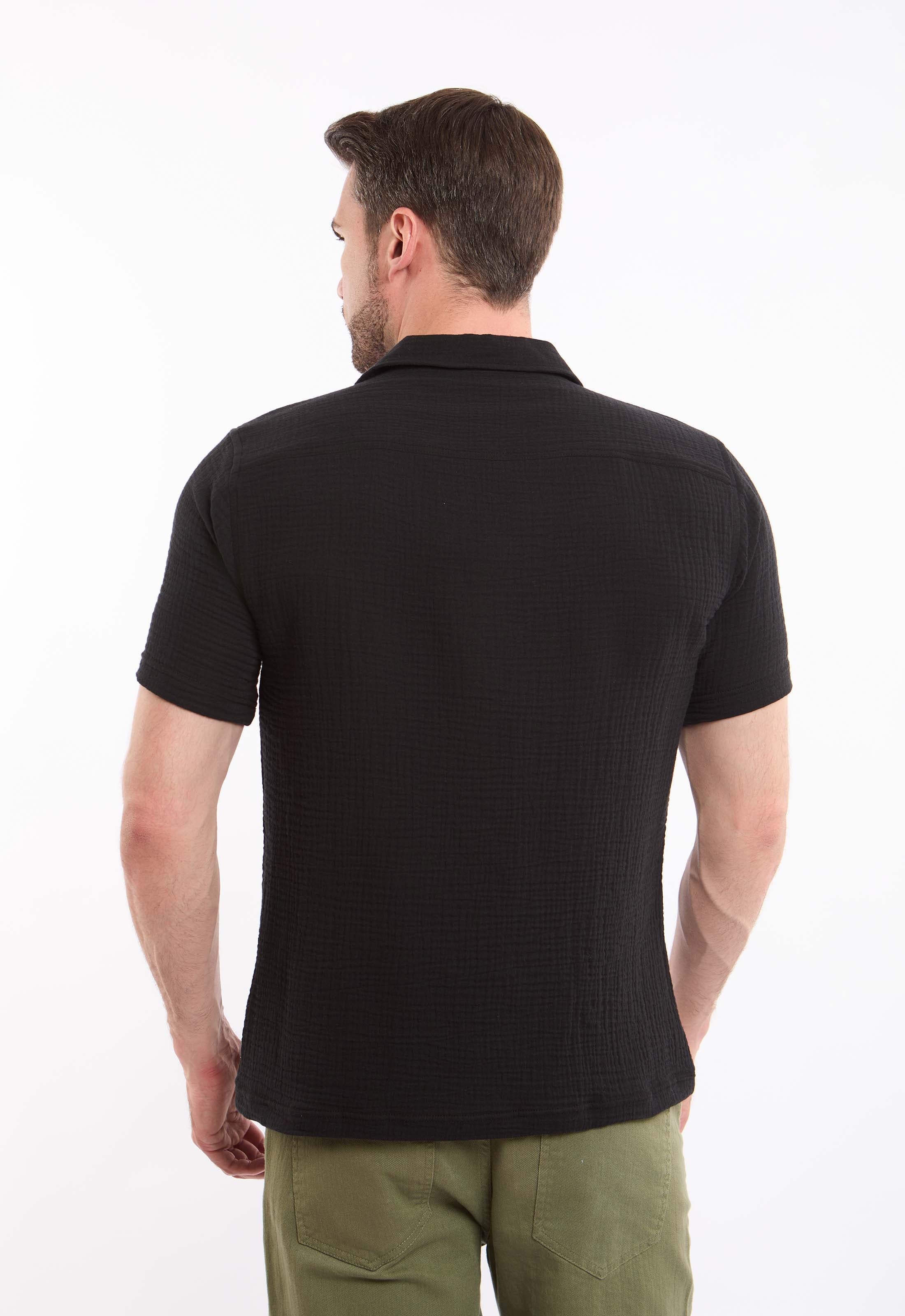 Textured Short Sleeves Shirt with Front Pocket