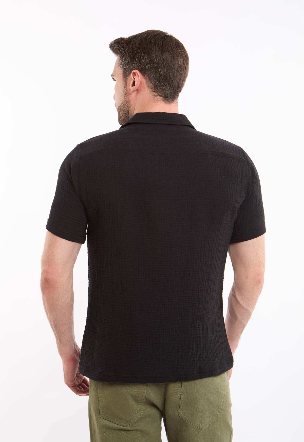 Textured Short Sleeves Shirt with Front Pocket