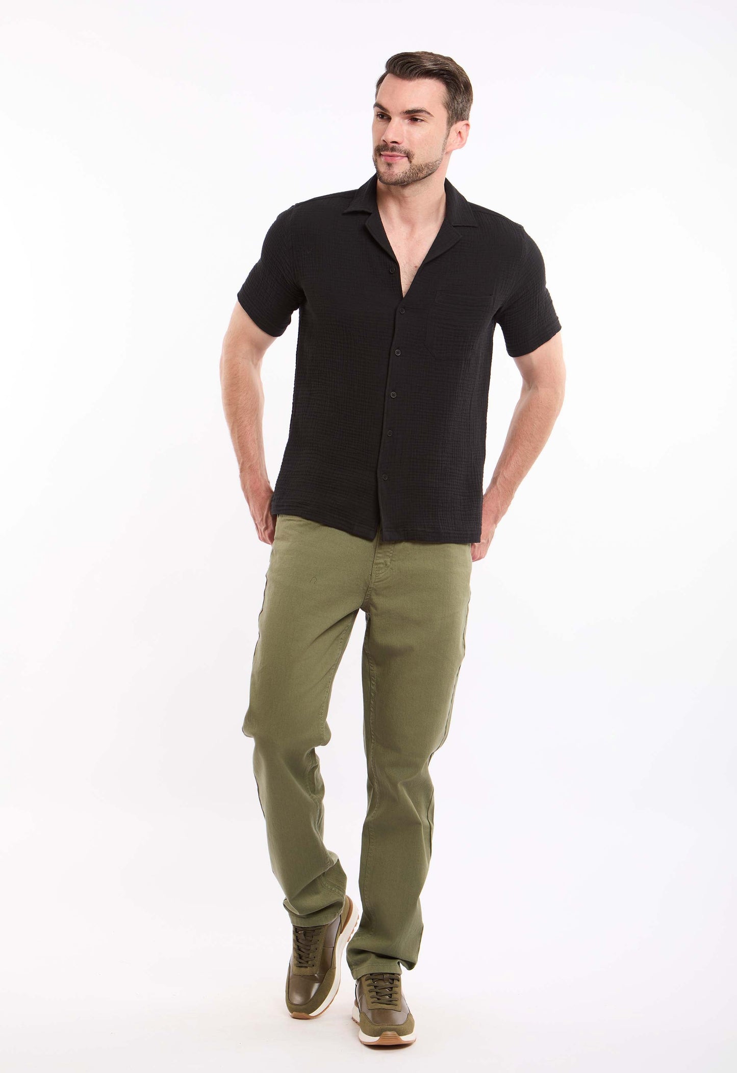 Textured Short Sleeves Shirt with Front Pocket