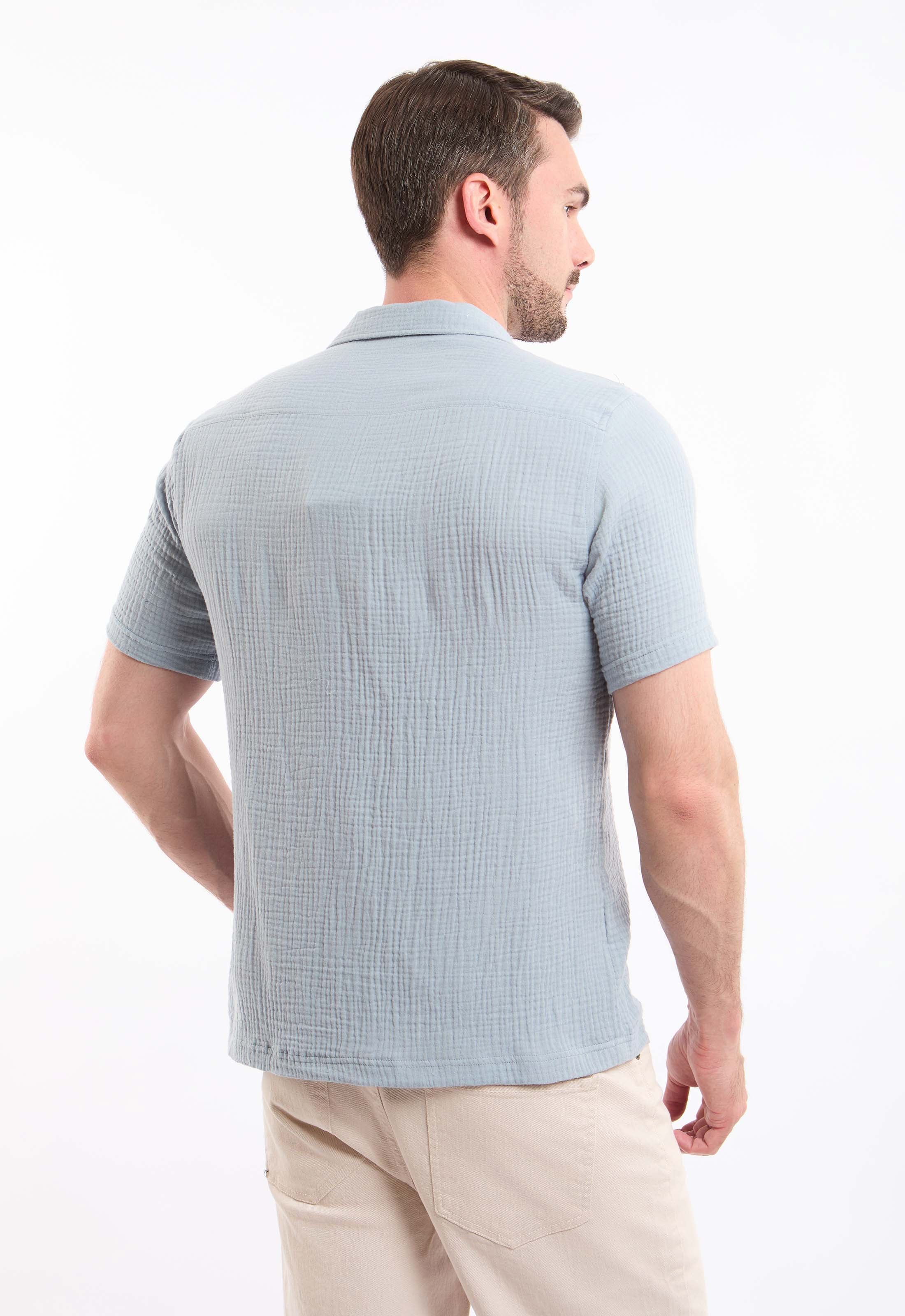 Textured Short Sleeves Shirt with Front Pocket