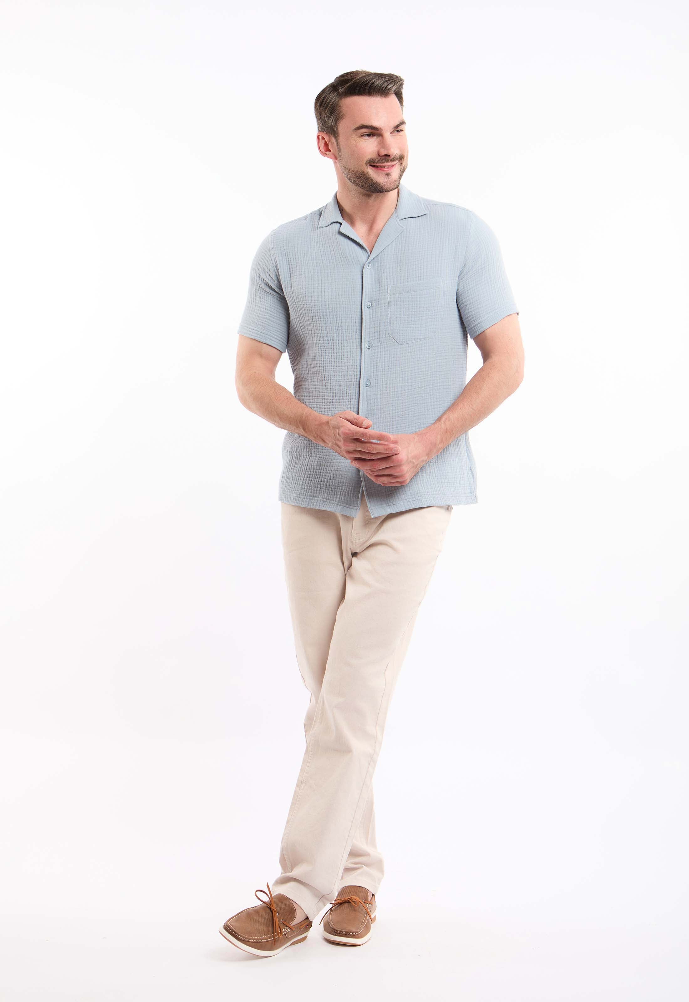 Textured Short Sleeves Shirt with Front Pocket