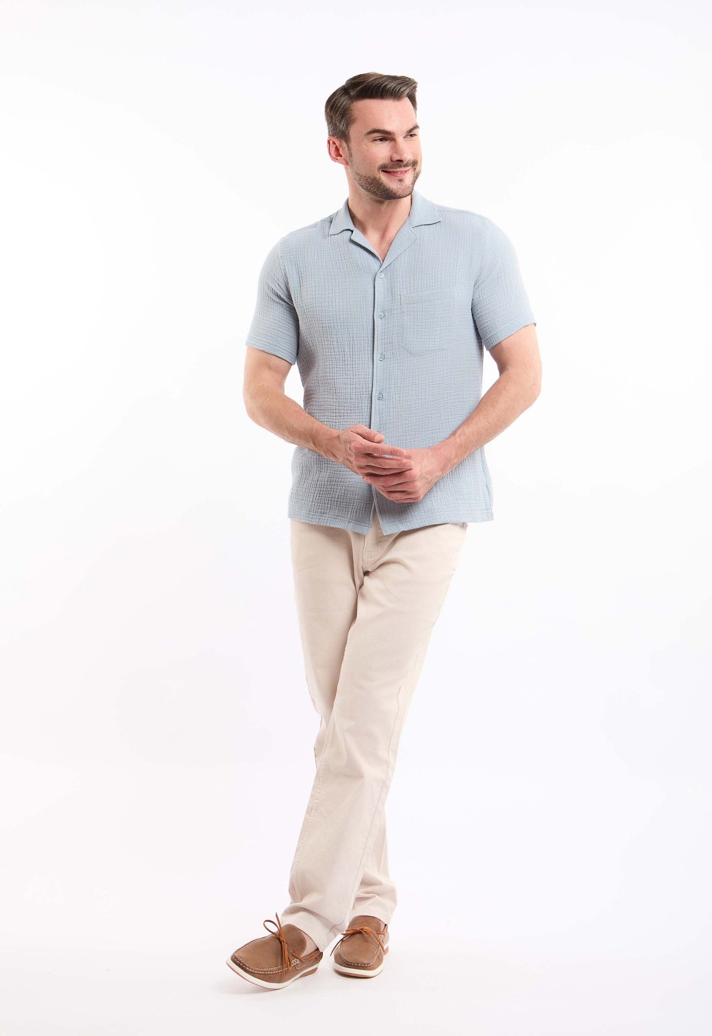 Textured Short Sleeves Shirt with Front Pocket