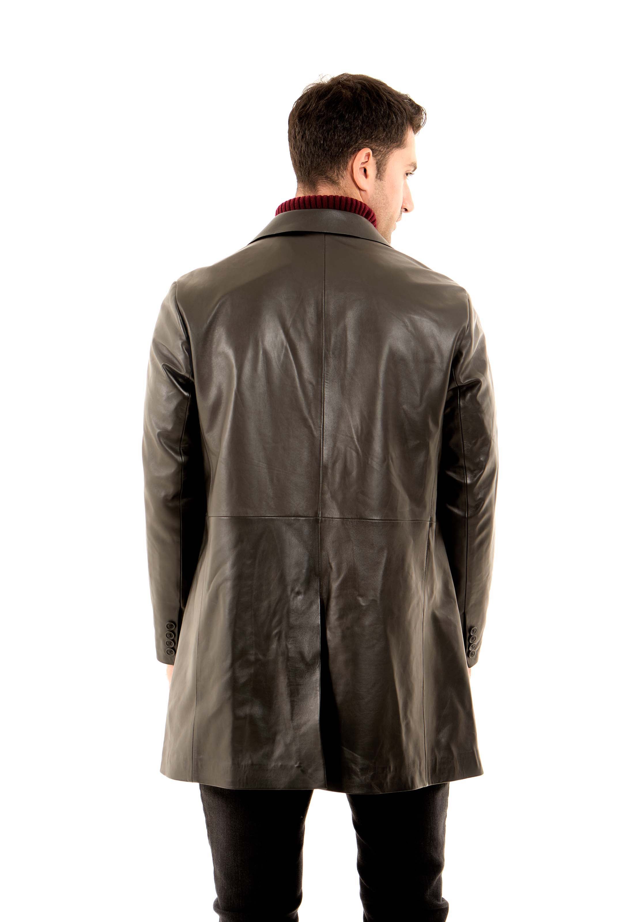 Leather Long Coat with Classic Tailoring