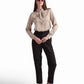 Champagne Bow-Neck Satin Shirt