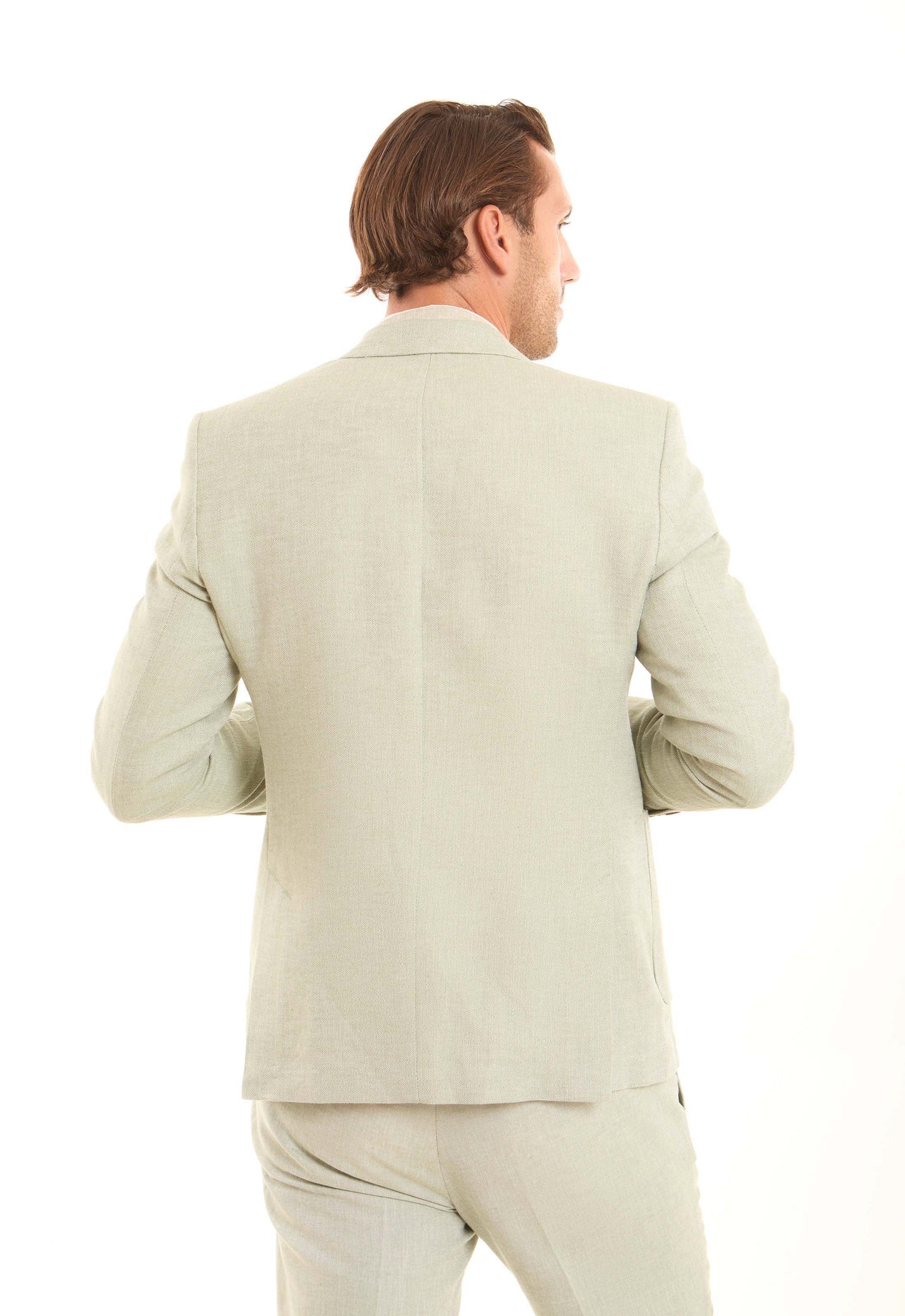 بليزر بياقة تطوى لأسفل كتان-قطن