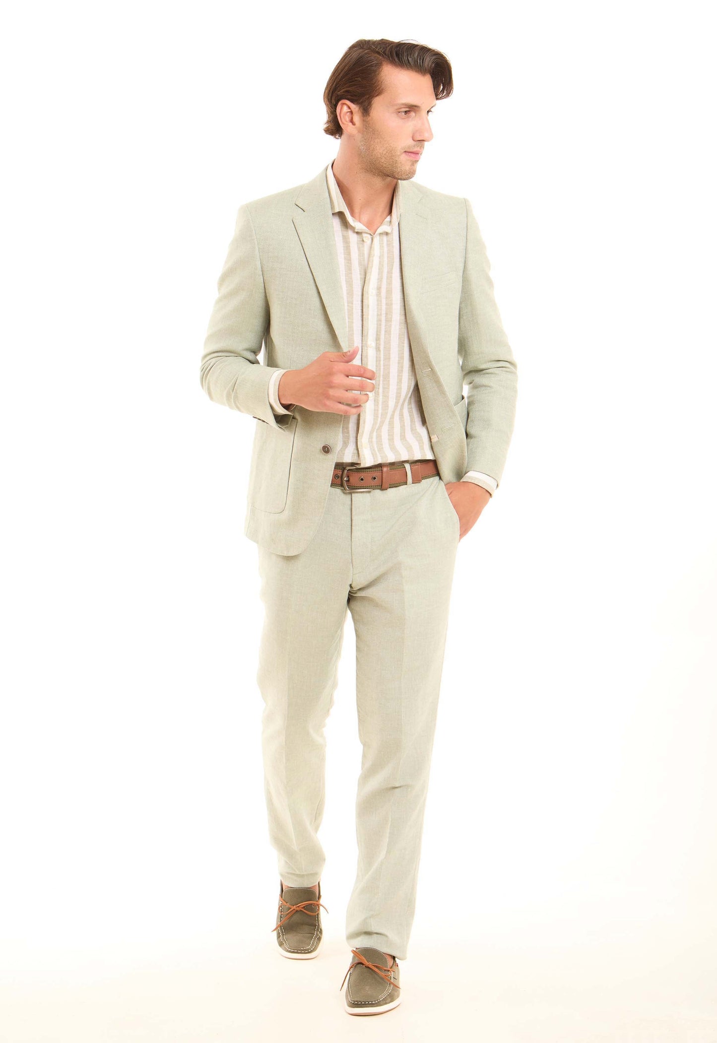 بليزر بياقة تطوى لأسفل كتان-قطن