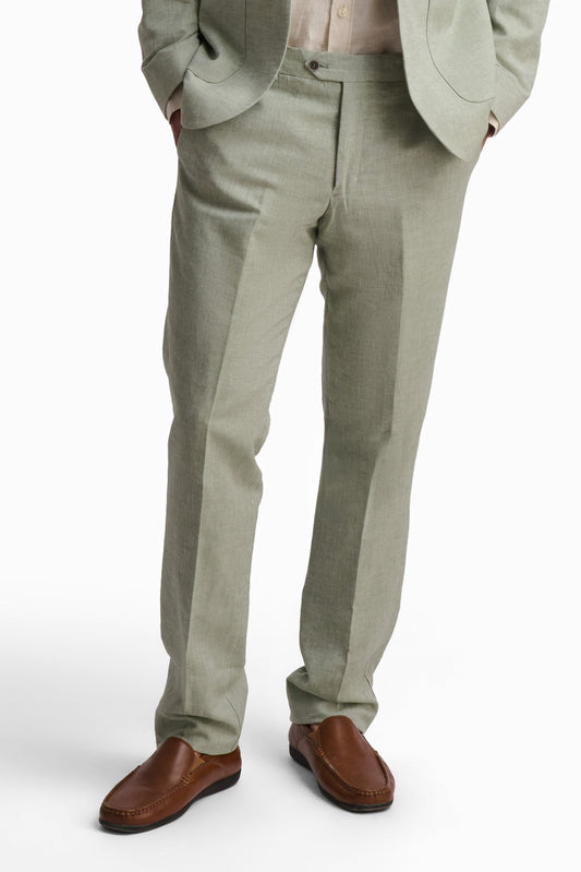 Sage Green Linen-Cotton Suit Pants