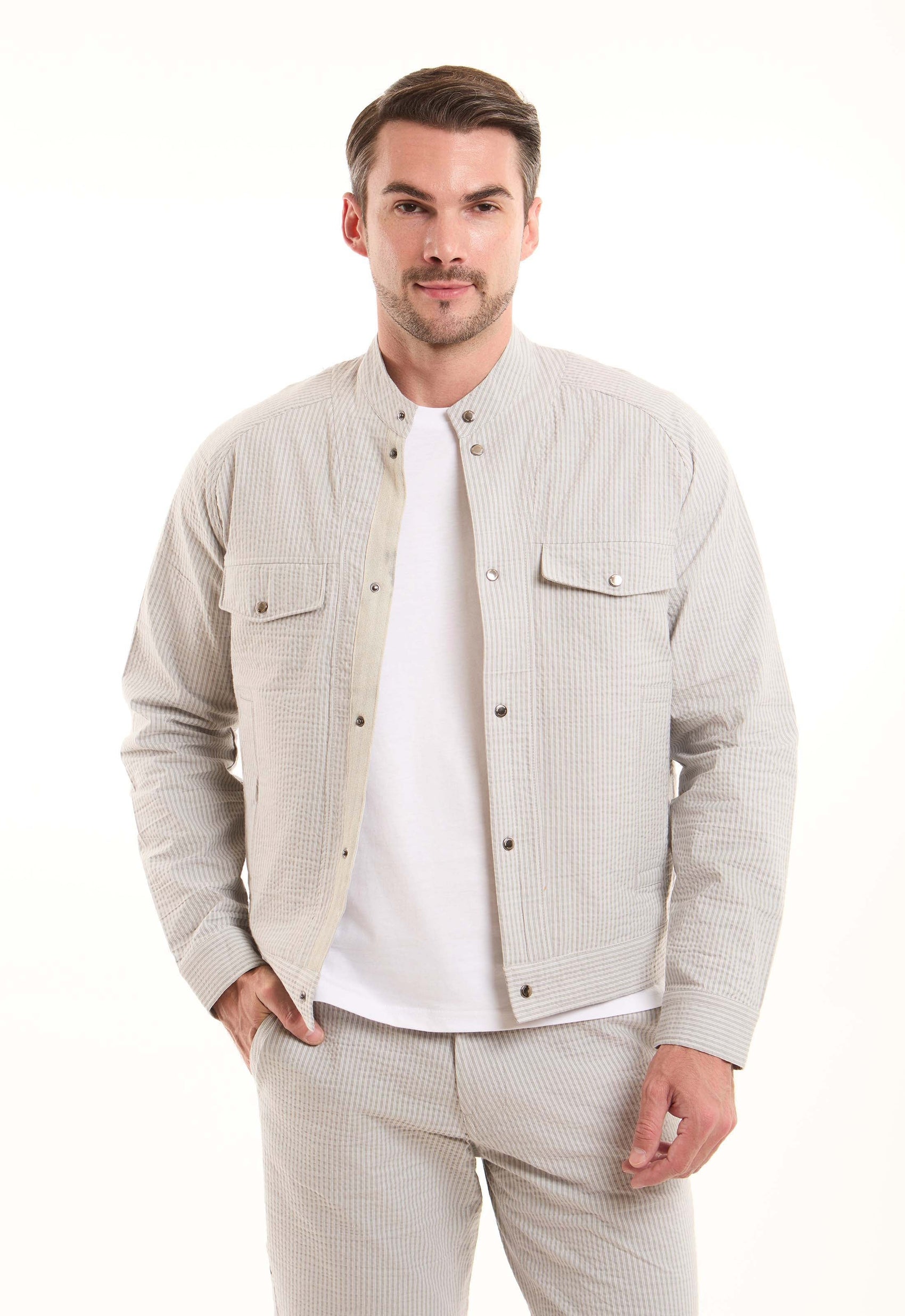 Textured Snap-Front Casual Jacket