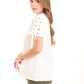 Cotton Tee with Lace-Up Eyelet Details Sleeves