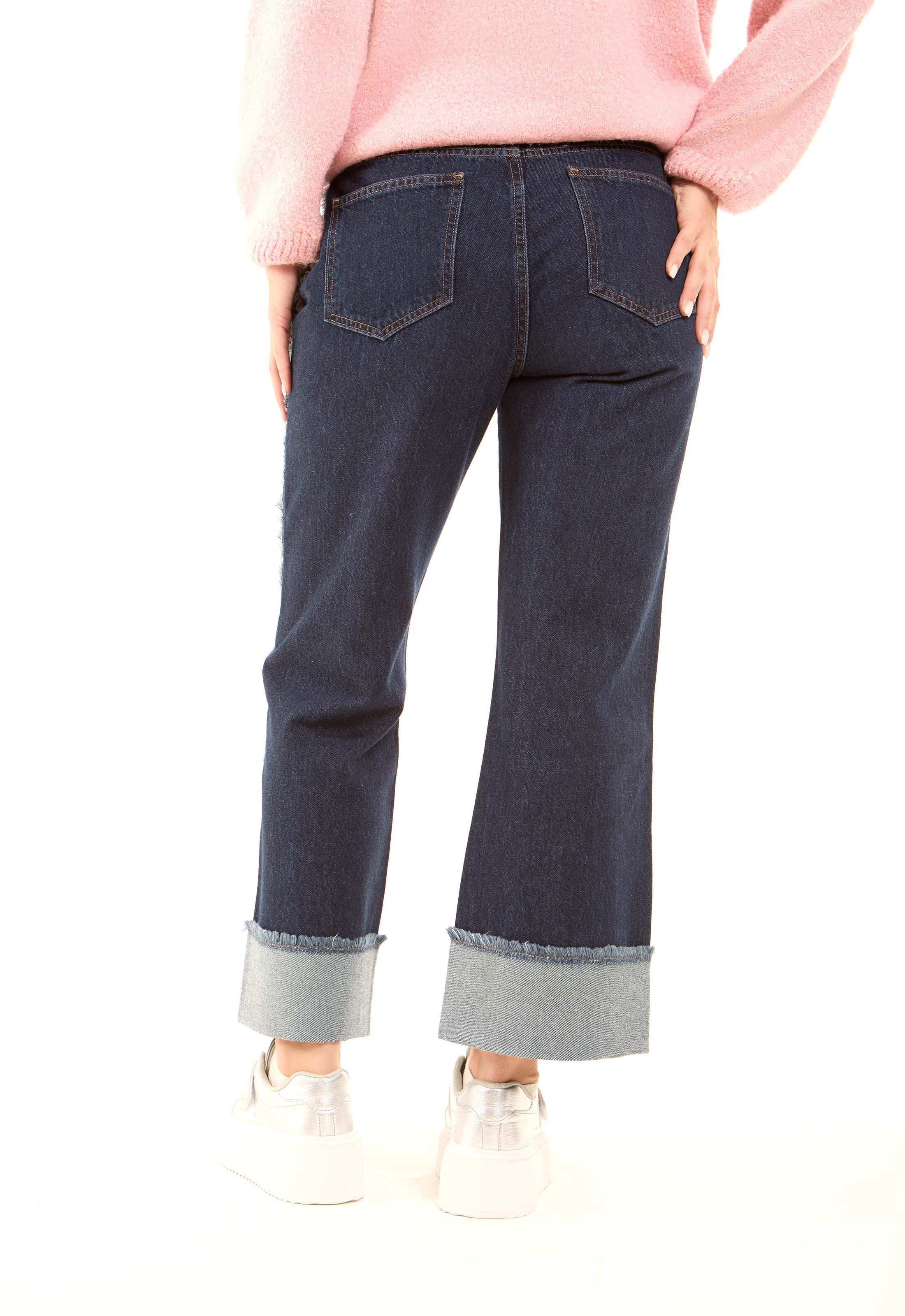 Folded-Hem Straight Denim Pants