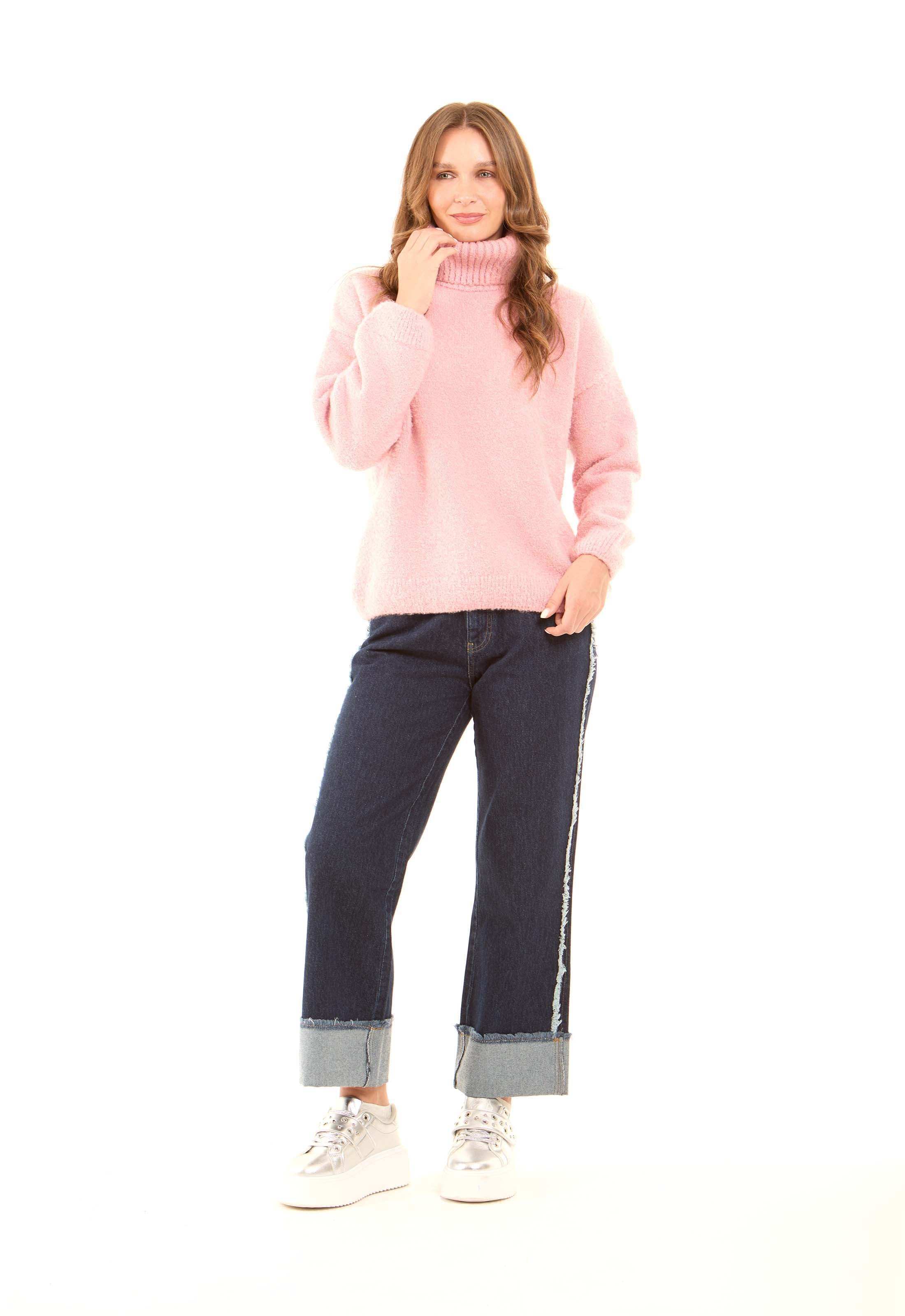 Folded-Hem Straight Denim Pants