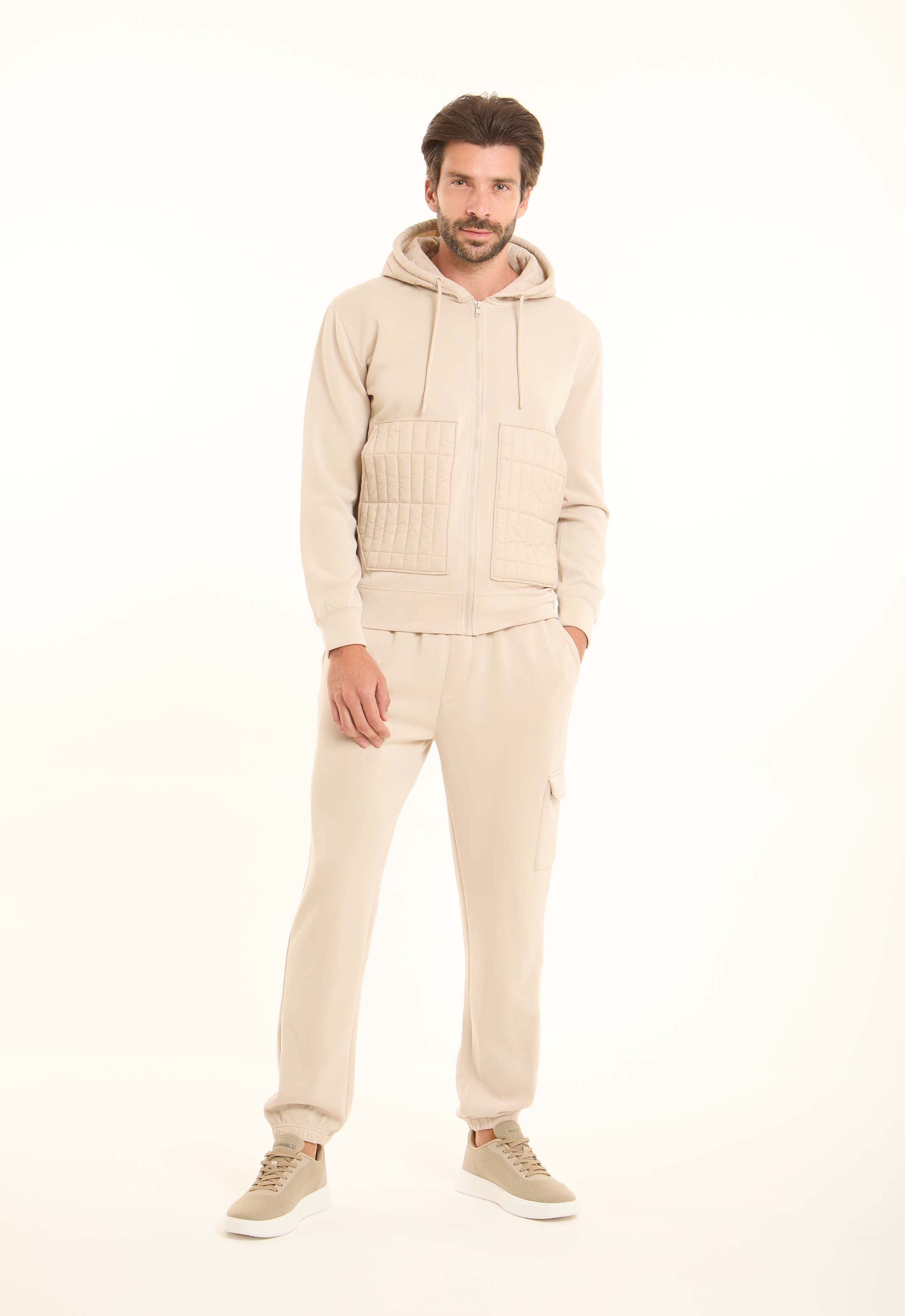 Zipped Hoodie with Front Quilted Pockets