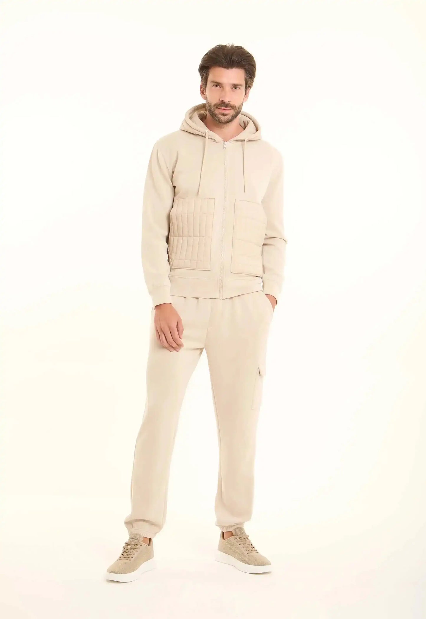 Zipped Hoodie with Front Quilted Pockets