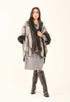 Patterned Poncho with Fur Neckline & Cuffs