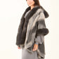 Patterned Poncho with Fur Neckline & Cuffs