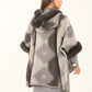 Patterned Poncho with Fur Neckline & Cuffs