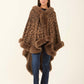 Hi-Low Fur Trim Leopard Poncho