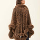 Hi-Low Fur Trim Leopard Poncho