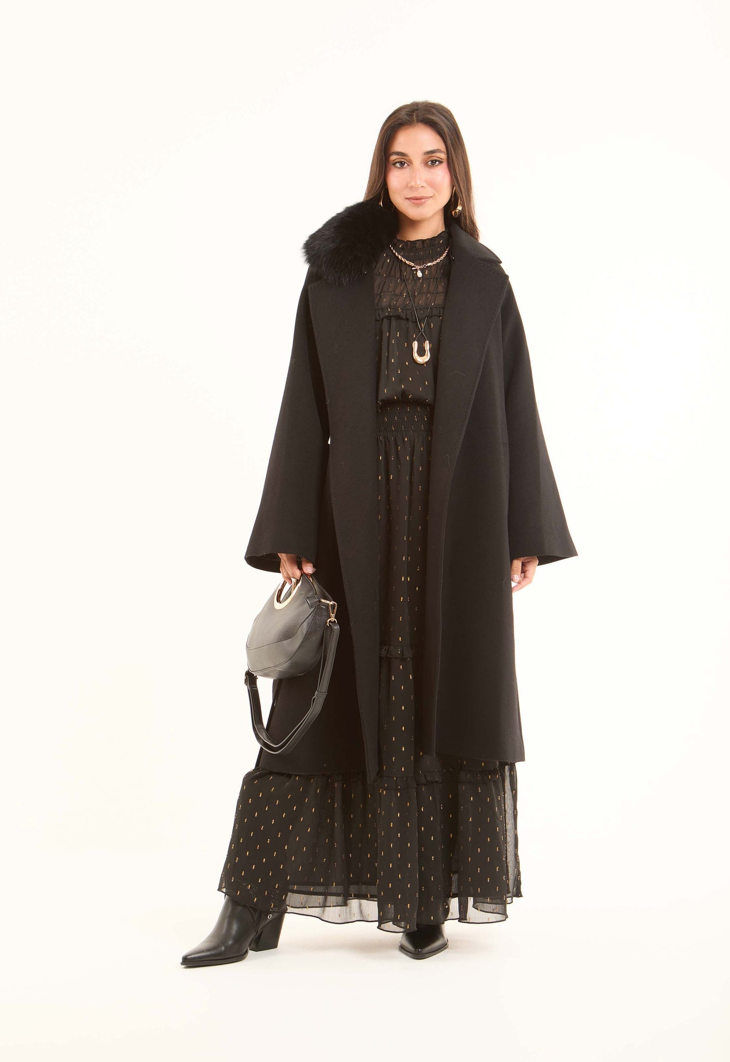 Wool Coat with Fox Fur Collar