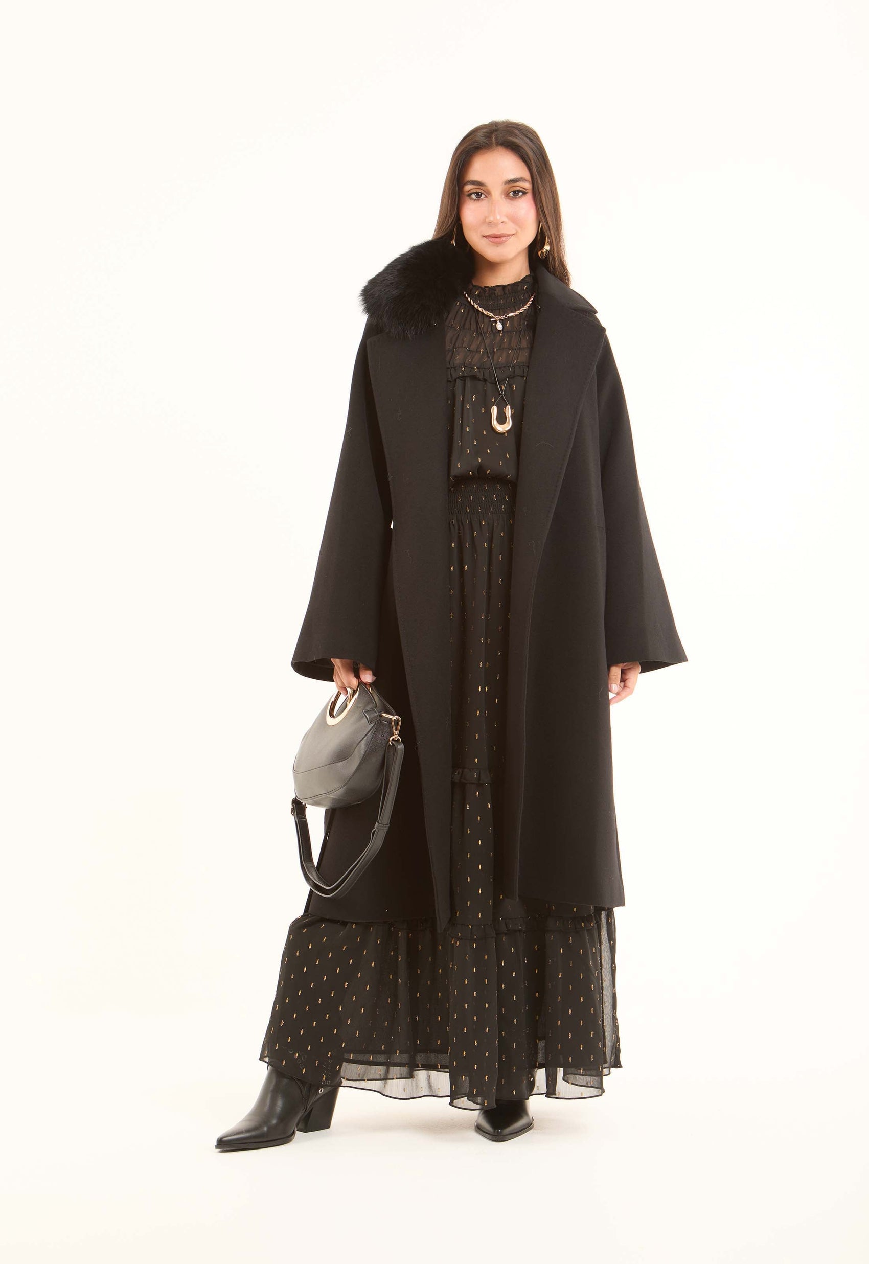 Wool Coat with Fox Fur Collar