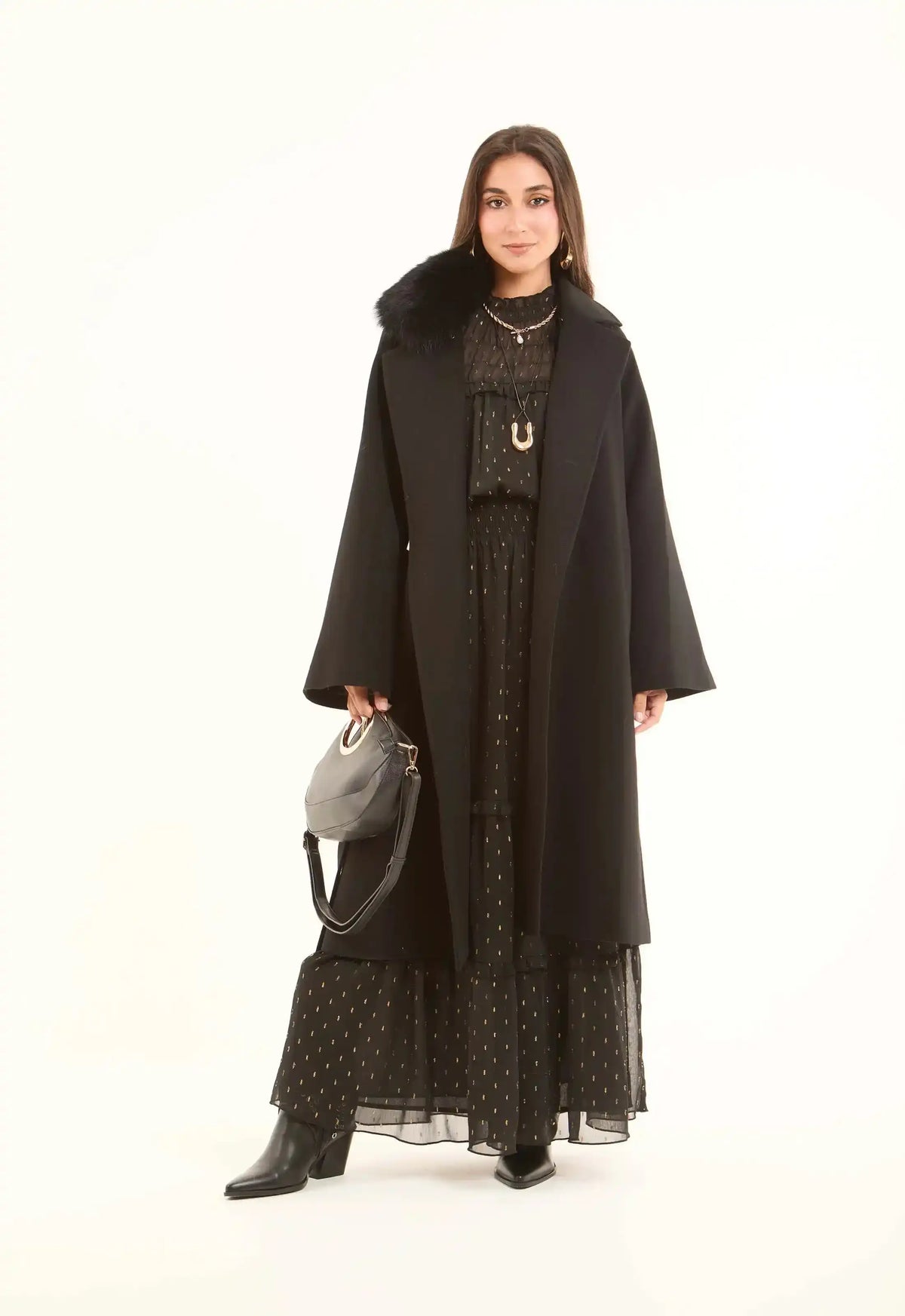 Wool Coat with Fox Fur Collar