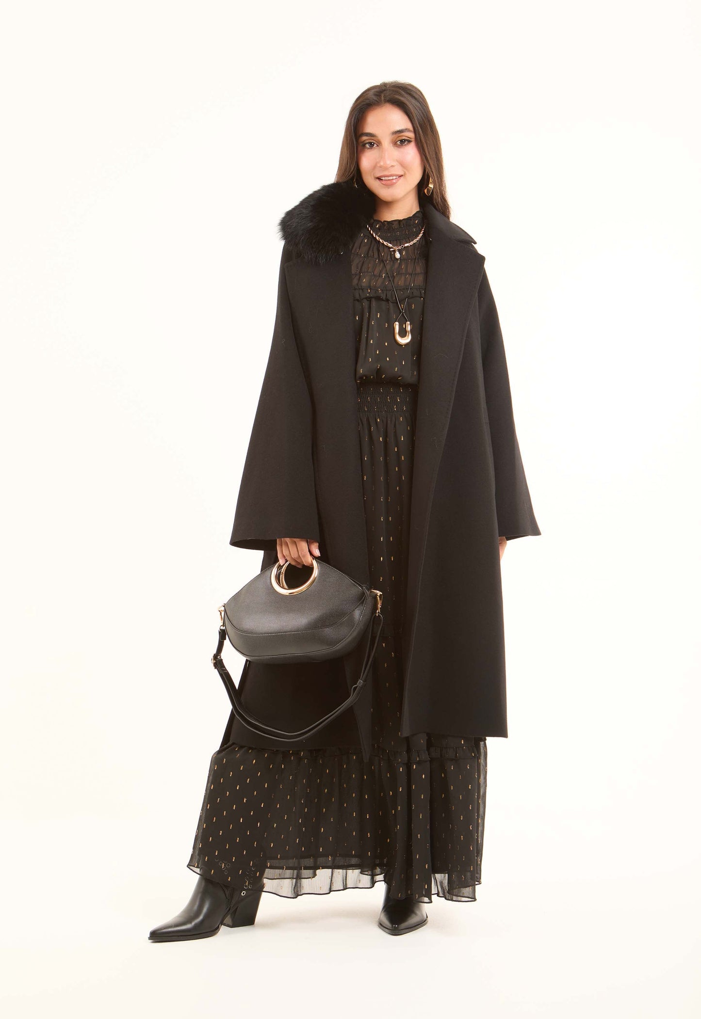 Wool Coat with Fox Fur Collar