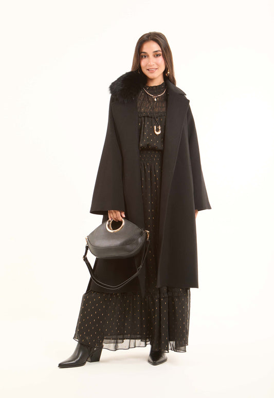 Wool Coat with Fox Fur Collar