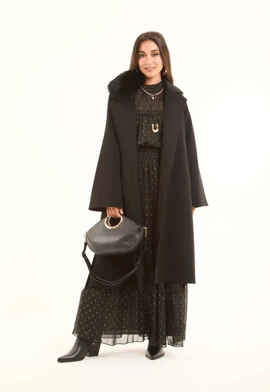 Wool Coat with Fox Fur Collar