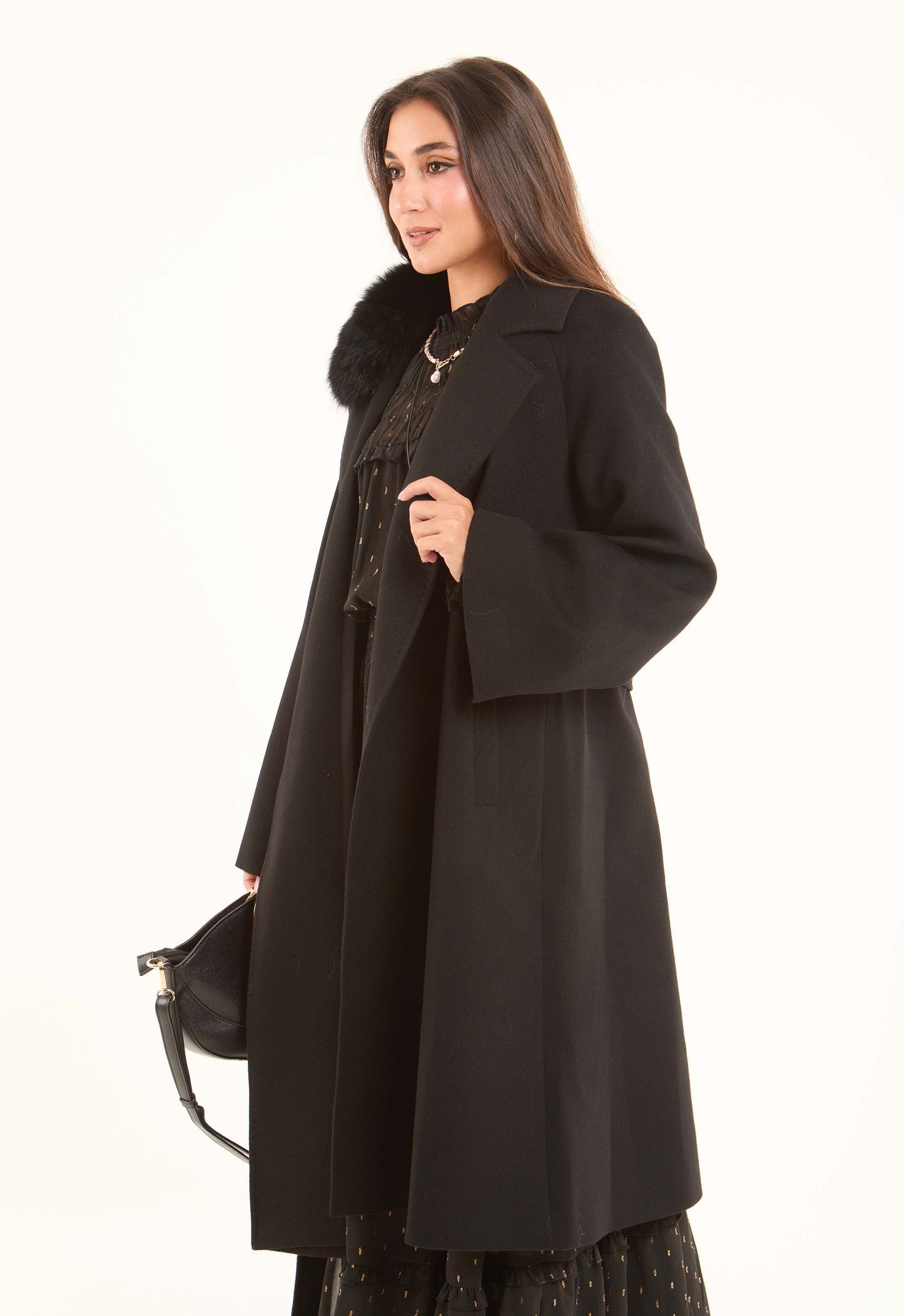Wool Coat with Fox Fur Collar