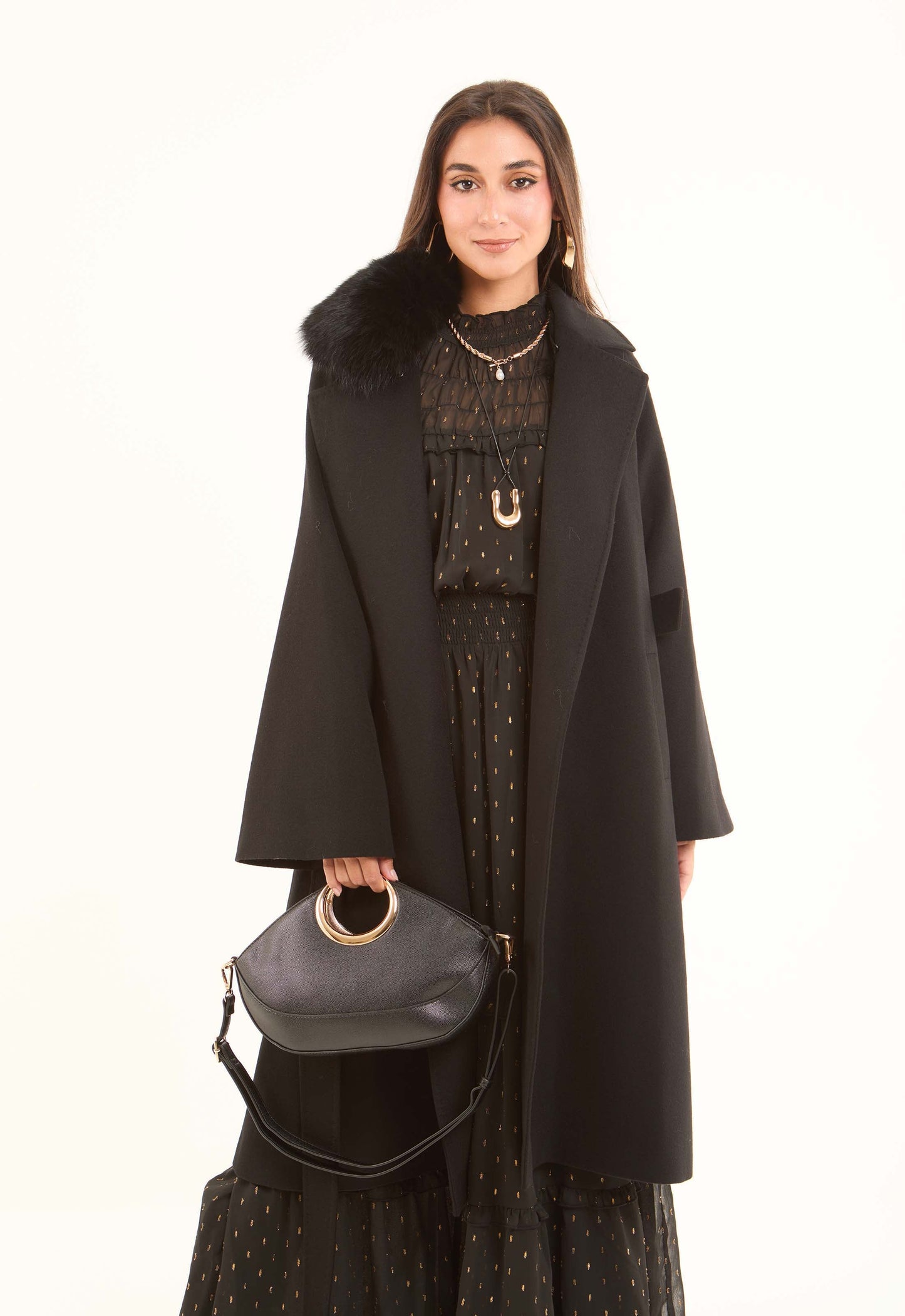 Wool Coat with Fox Fur Collar