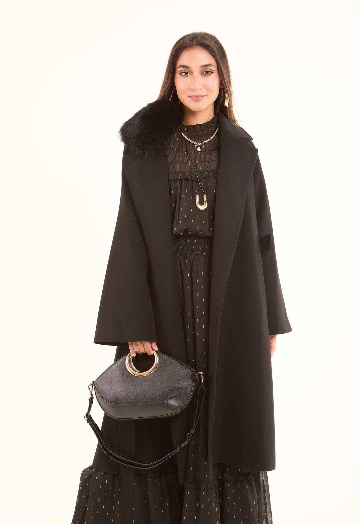 Wool Coat with Fox Fur Collar