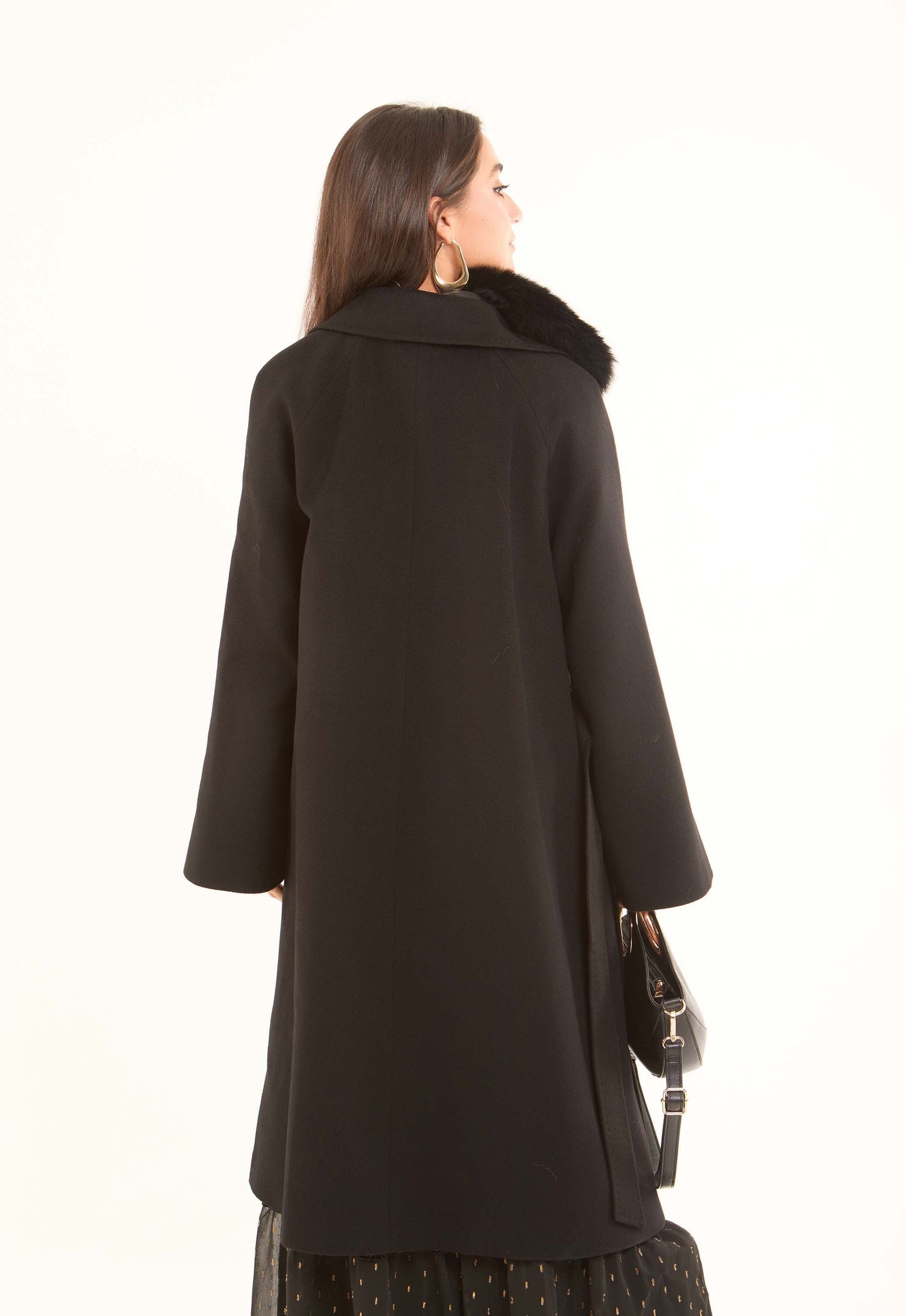 Wool Coat with Fox Fur Collar