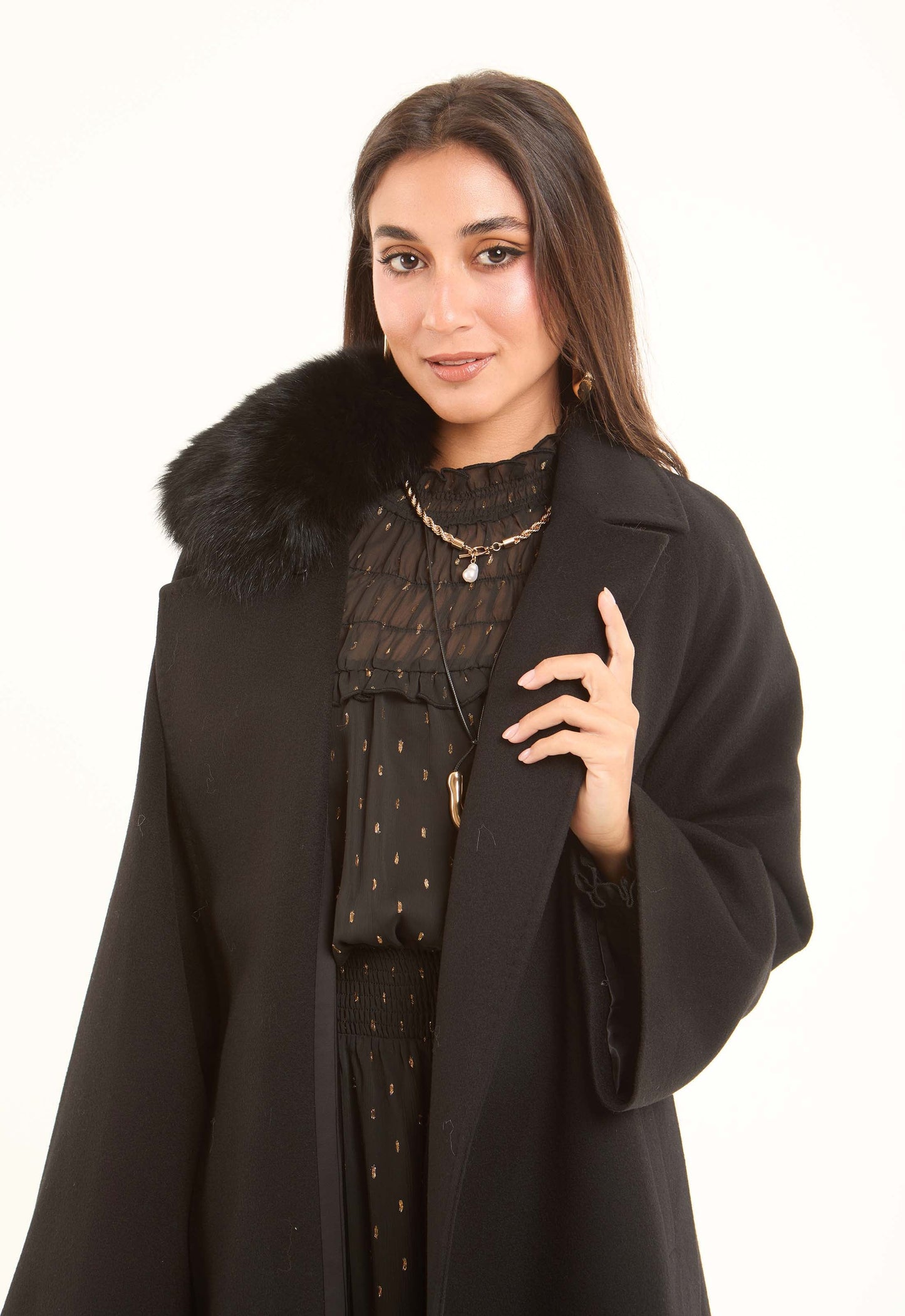 Wool Coat with Fox Fur Collar
