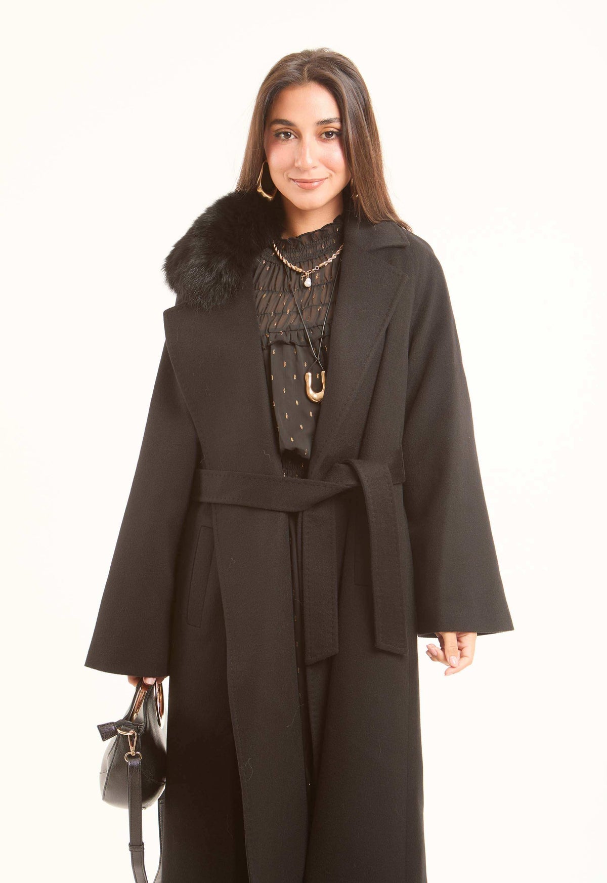 Wool Coat with Fox Fur Collar