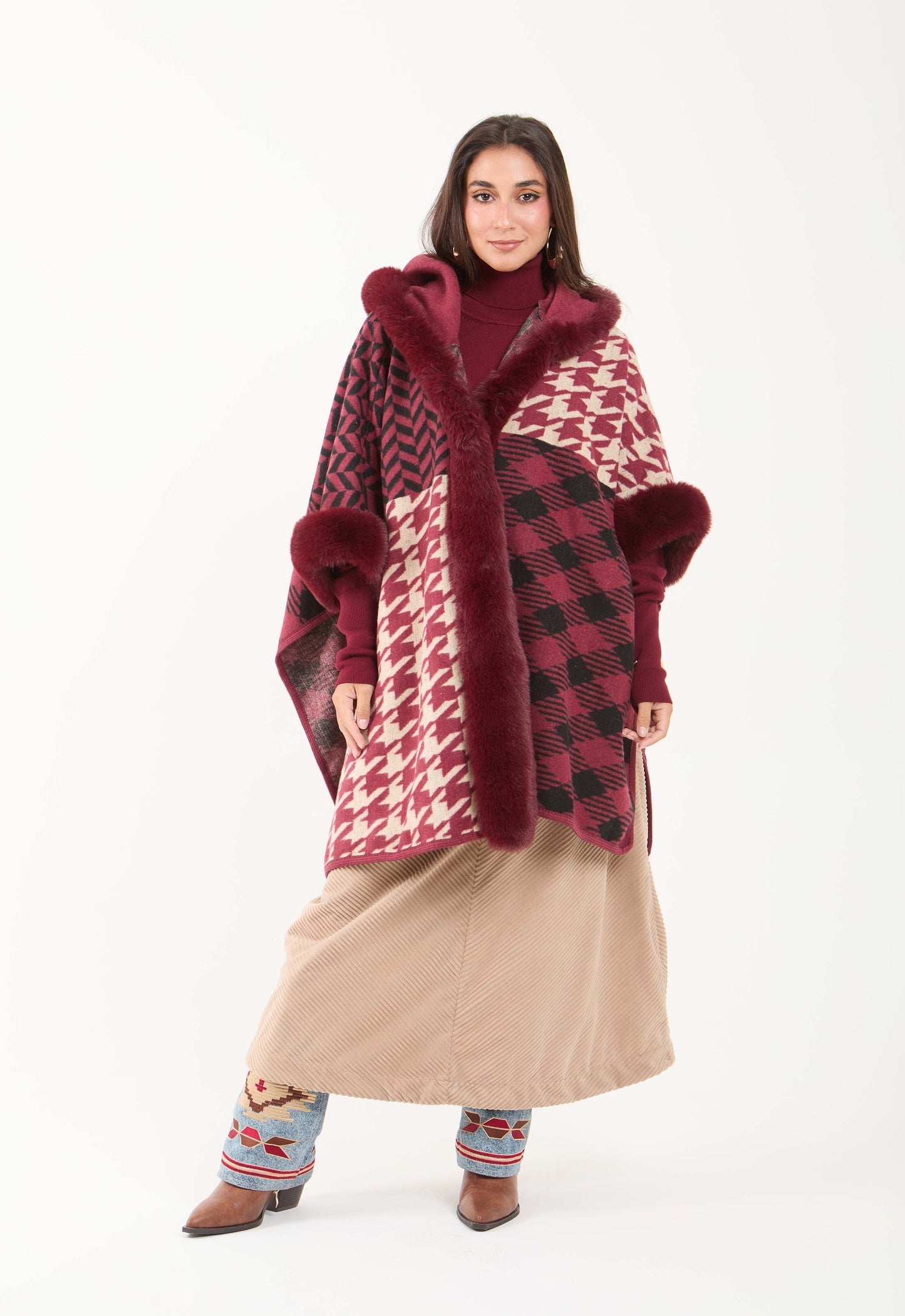 Multi-Patterns Slip On Hooded Poncho