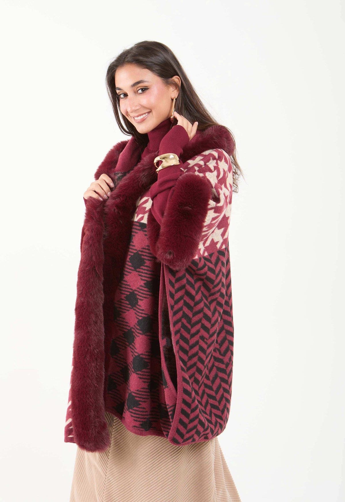 Multi-Patterns Slip On Hooded Poncho