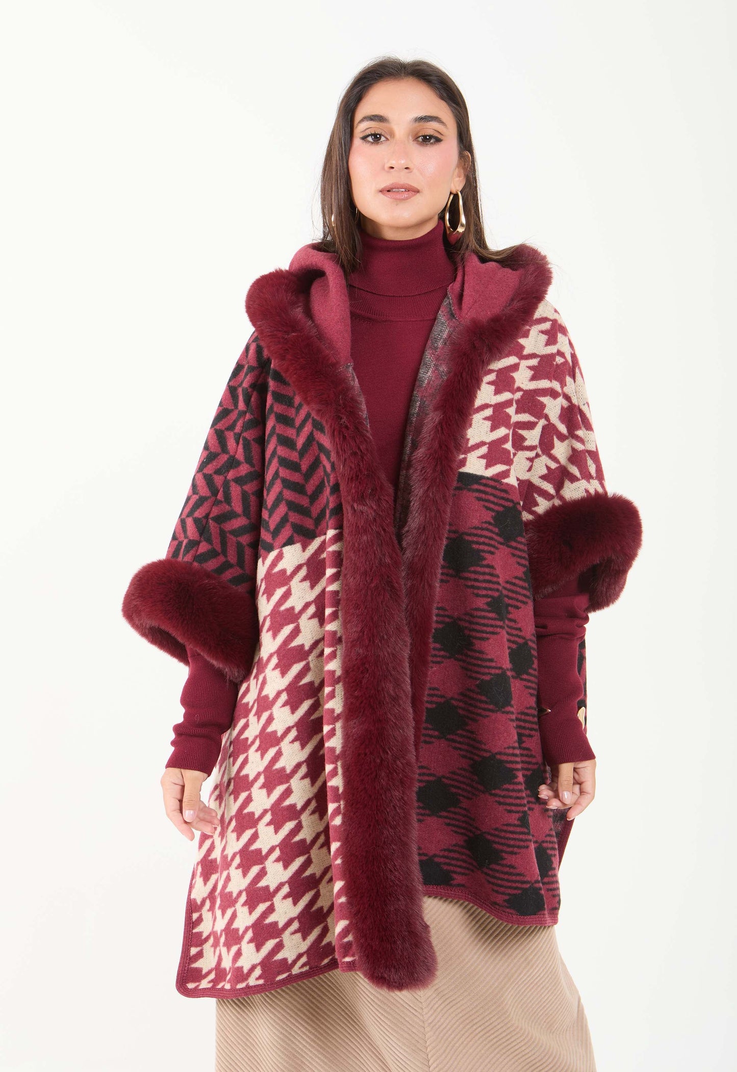 Multi-Patterns Slip On Hooded Poncho
