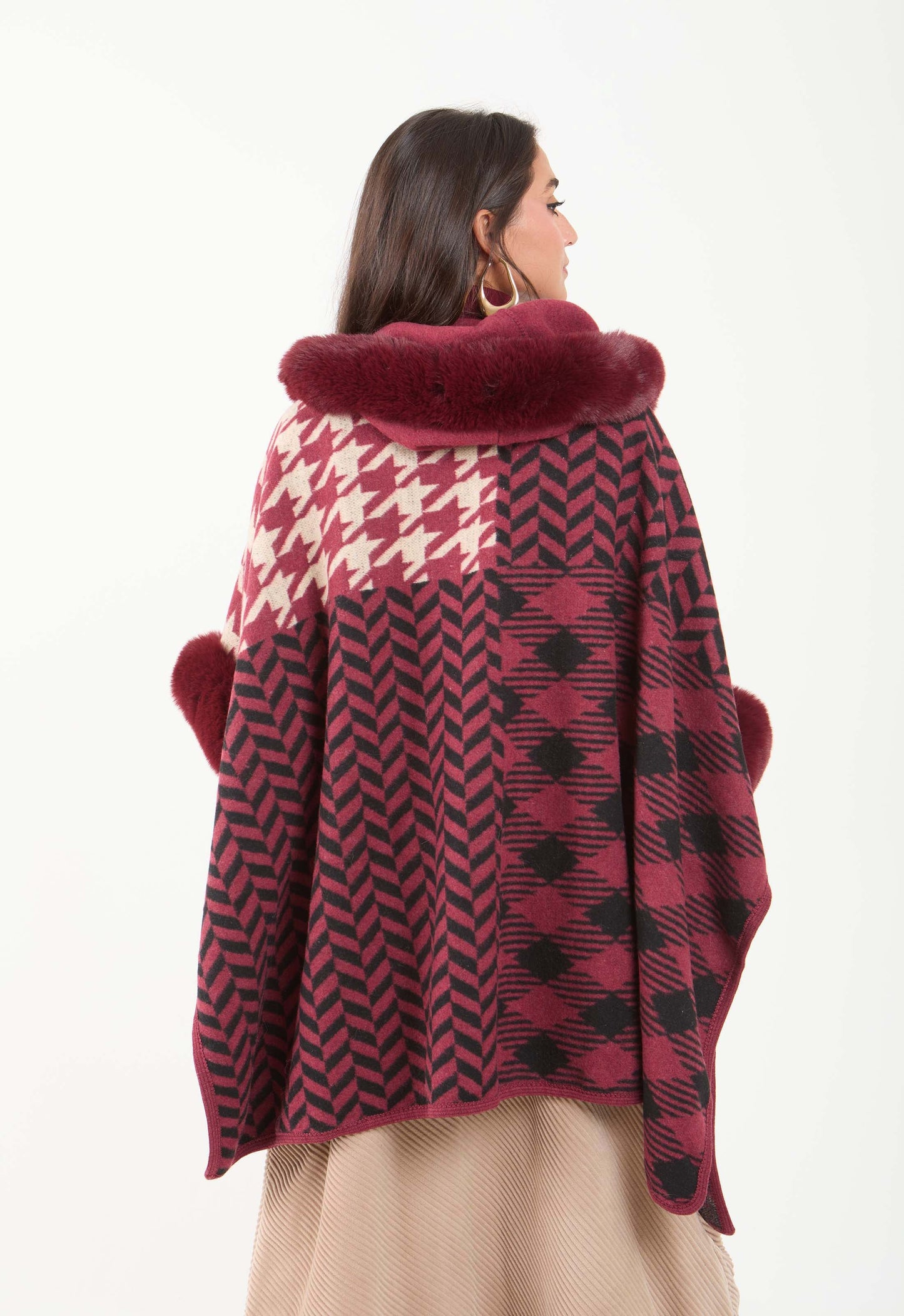 Multi-Patterns Slip On Hooded Poncho