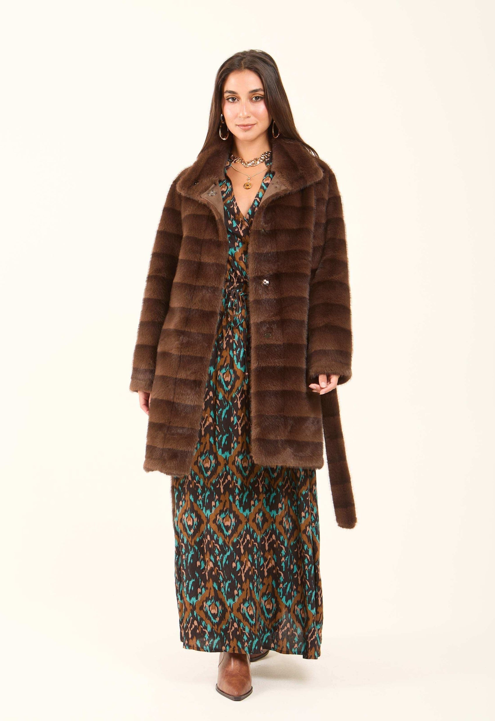 Faux-Fur Belted Coat
