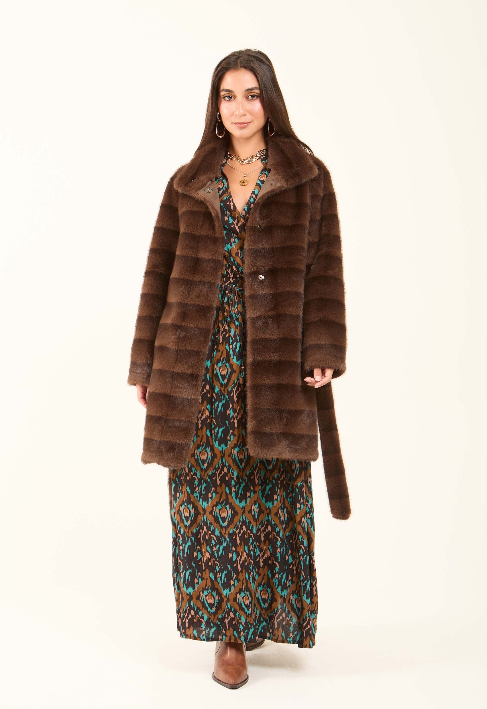 Faux-Fur Belted Coat