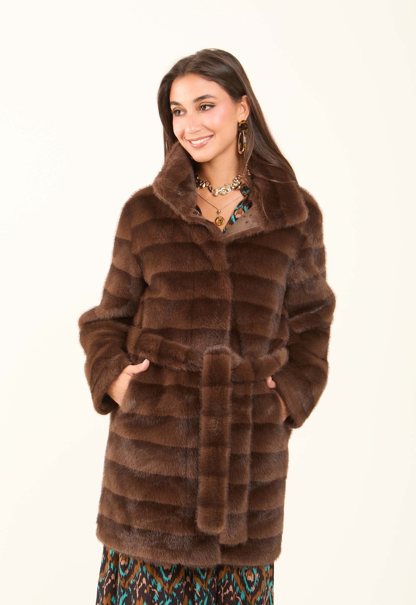 Faux-Fur Belted Coat
