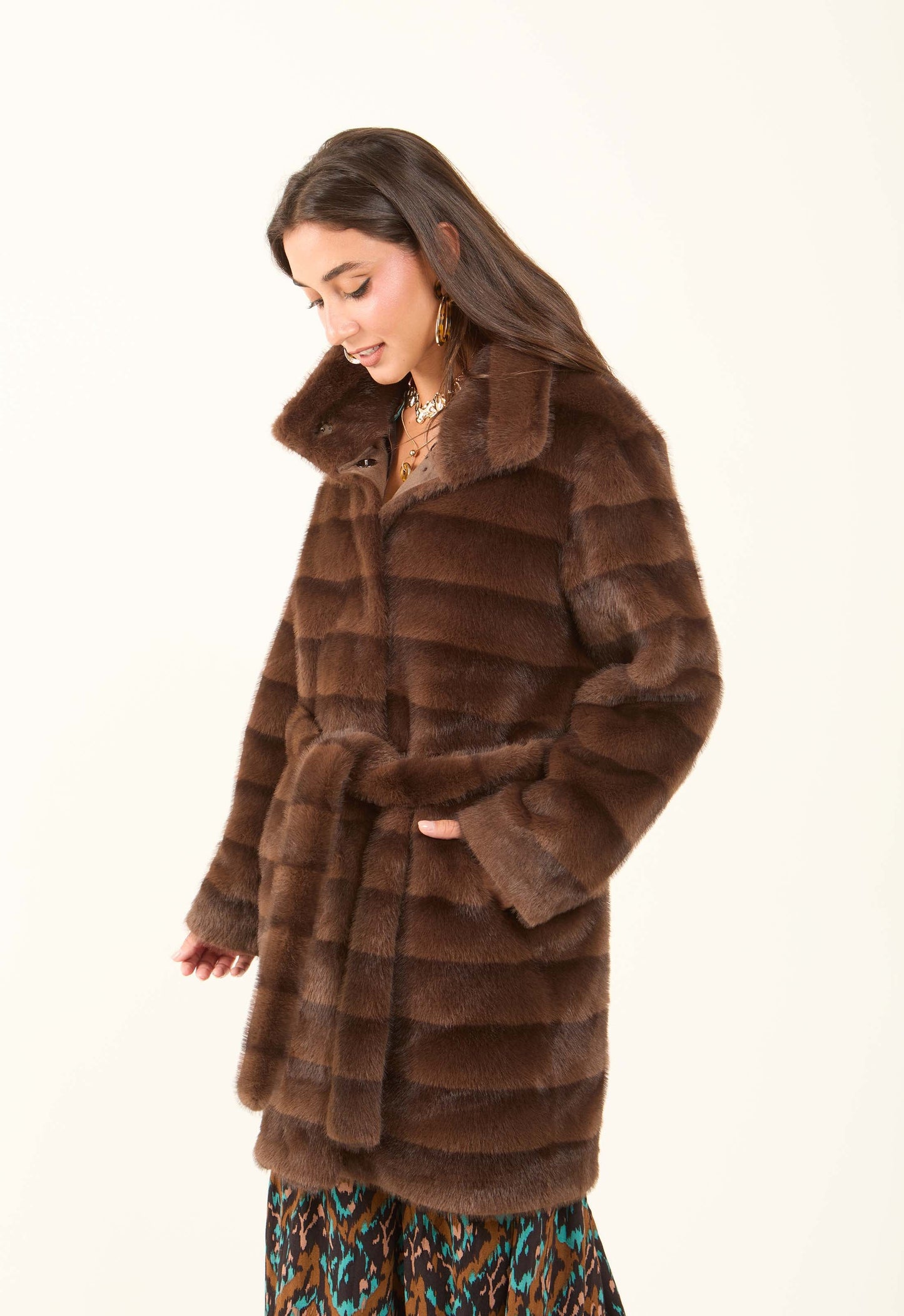 Faux-Fur Belted Coat