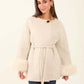 Belted Wool-Blend Fur-Trim Coat