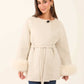 Belted Wool-Blend Fur-Trim Coat