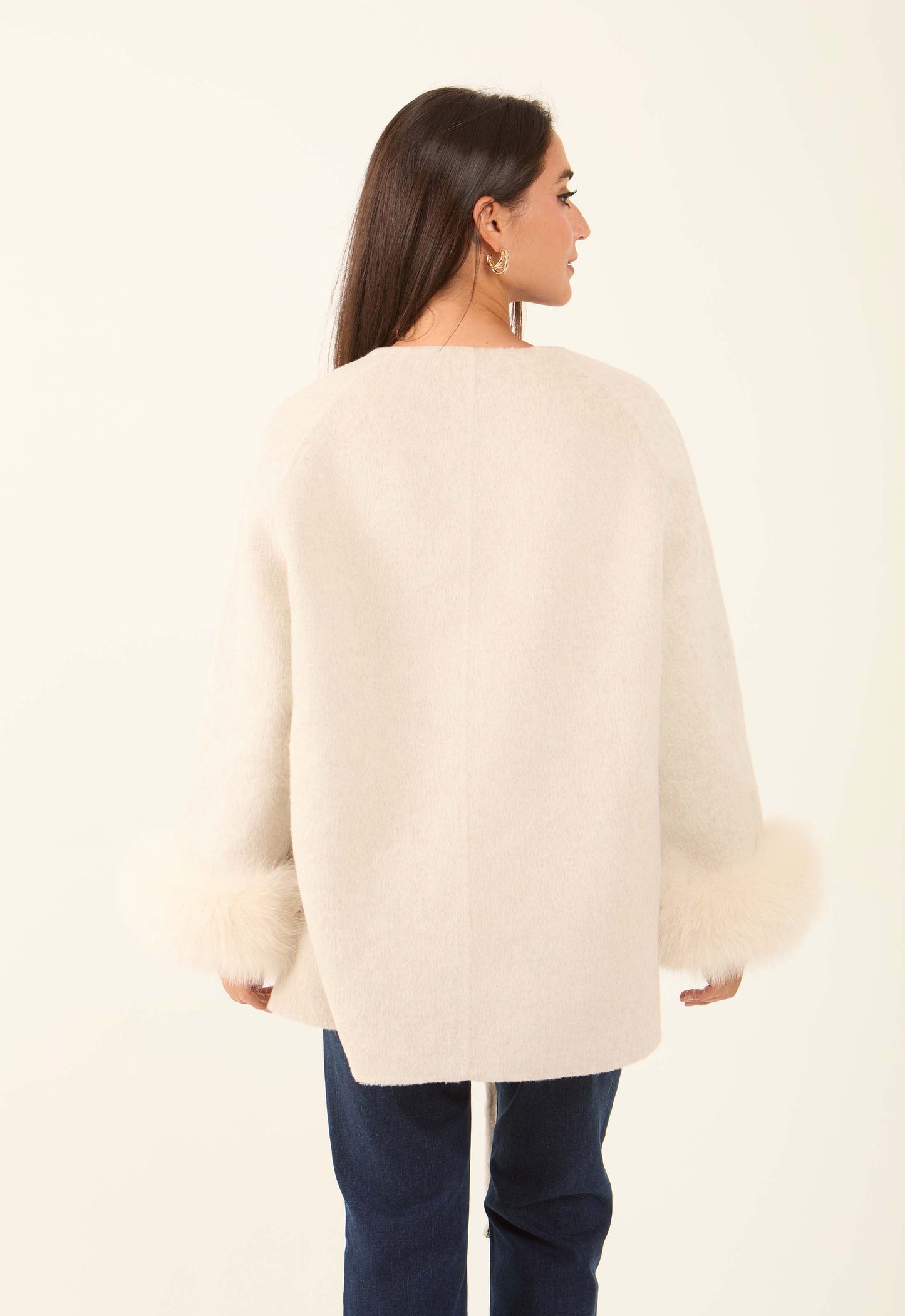 Belted Wool-Blend Fur-Trim Coat
